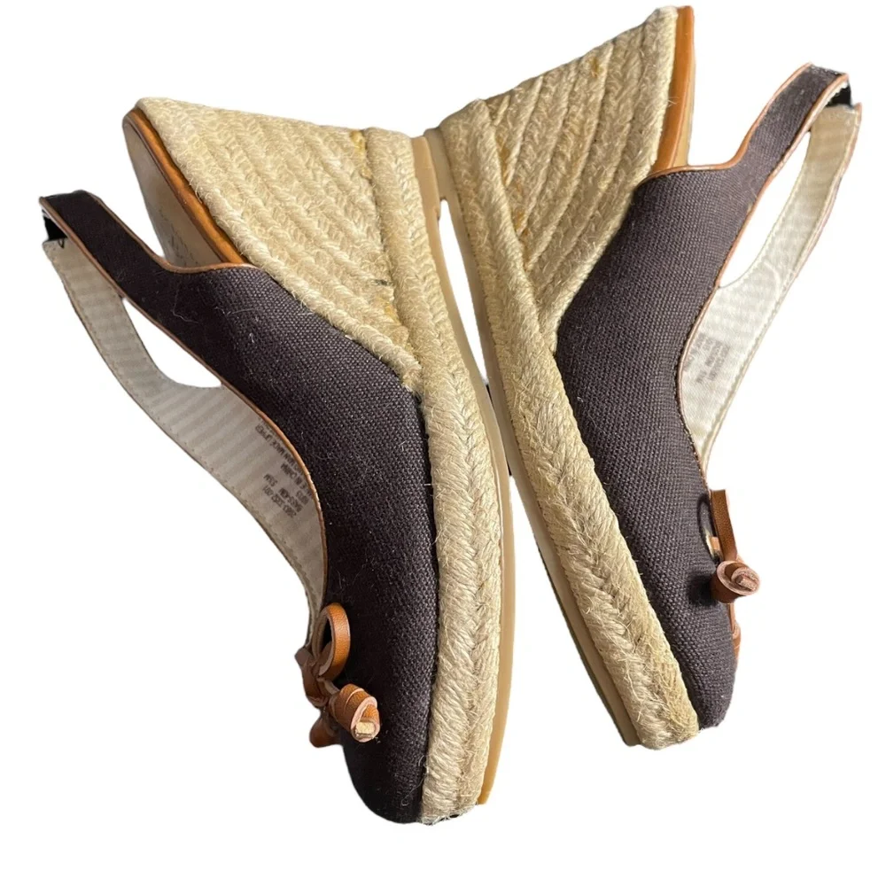 Brown Wedge Espadrille Sandals Bow 5.5 bass Kim pumps heels shoes textile
